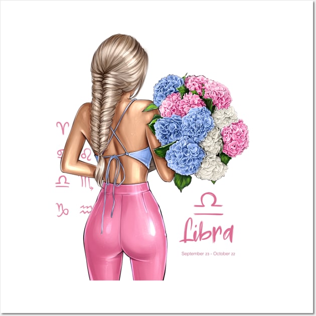 Libra Girl Pink Outfit Flowers Wall Art by AllessyArt 